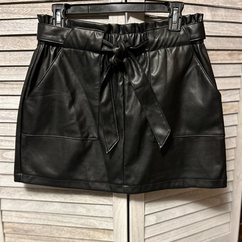 Ci Sono Black Leather-Style Mini Skirt with Belt